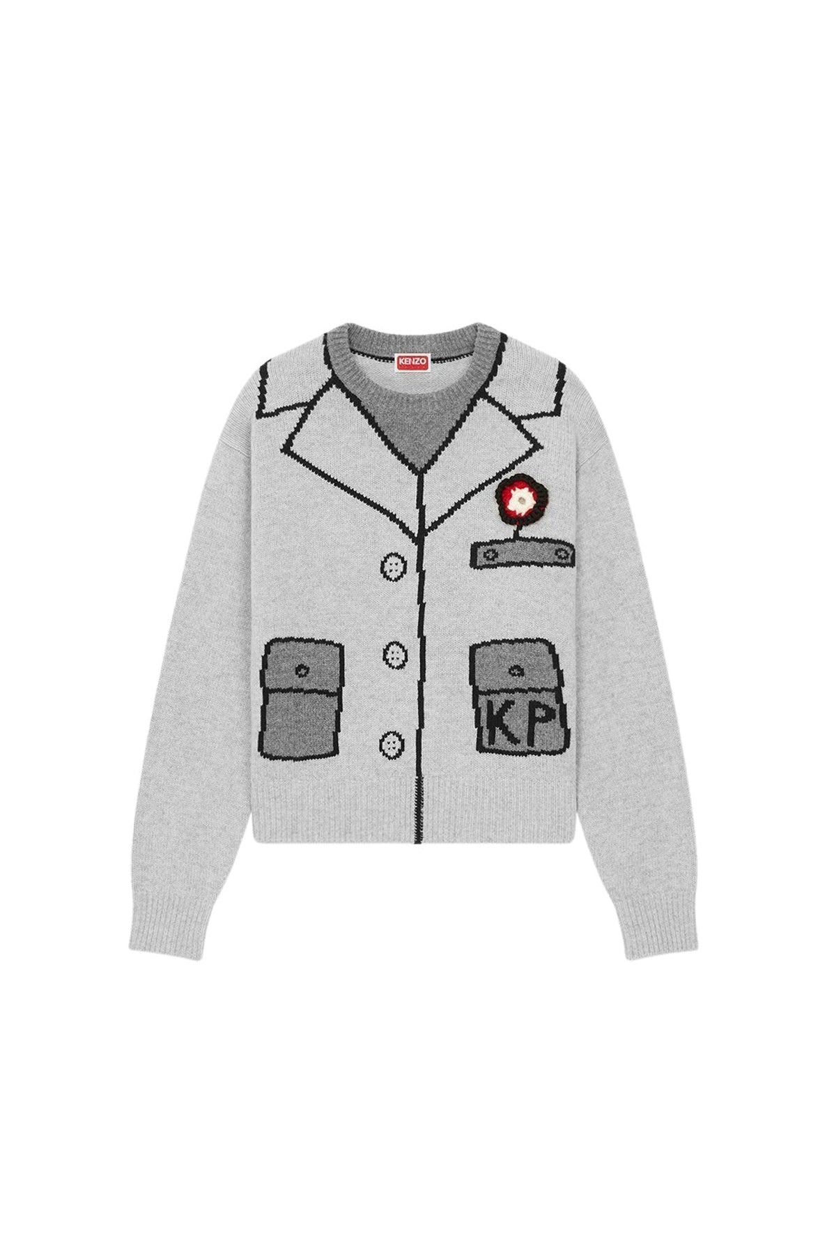 Pull trompe-l'œil "Kenzo with Love" en laine - Pale Grey