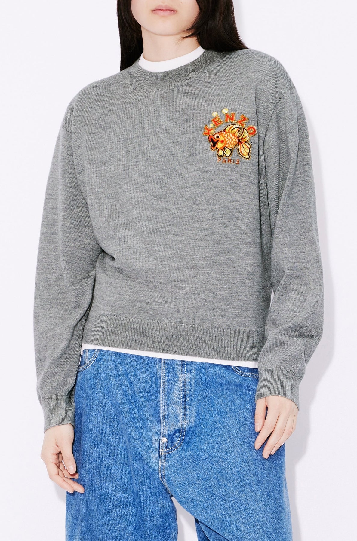 Pull brodé "Kenzo Kingyo Crest" en laine - Pearl Grey