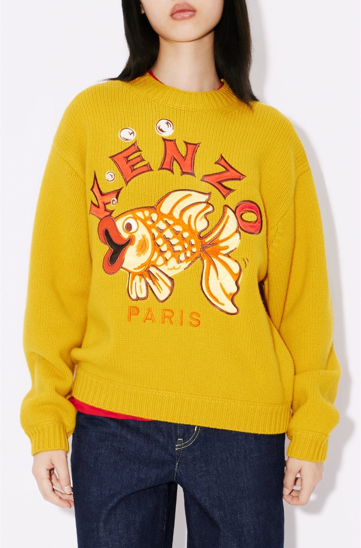 Pull brodé "Kenzo Kingyo Placé" en laine - Honey