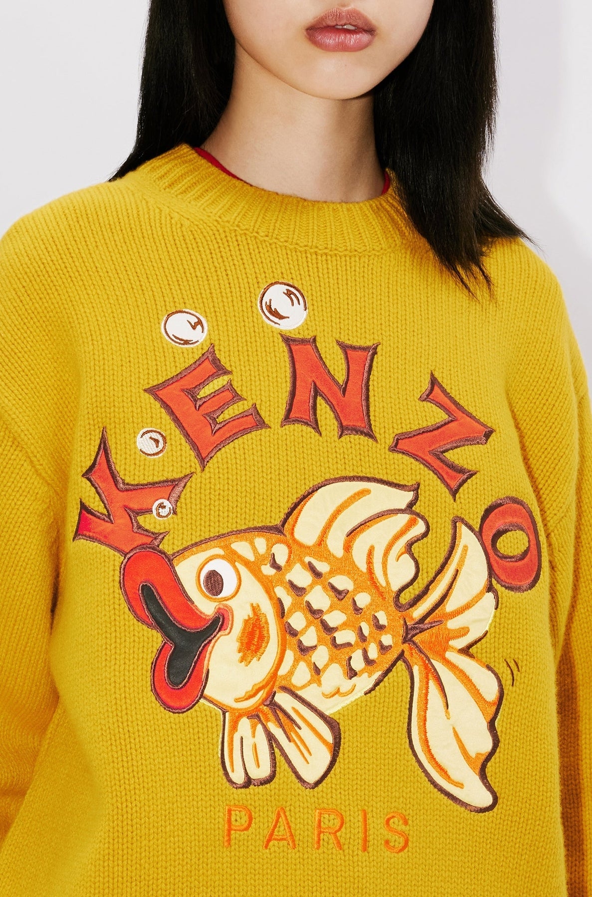 Pull brodé "Kenzo Kingyo Placé" en laine - Honey