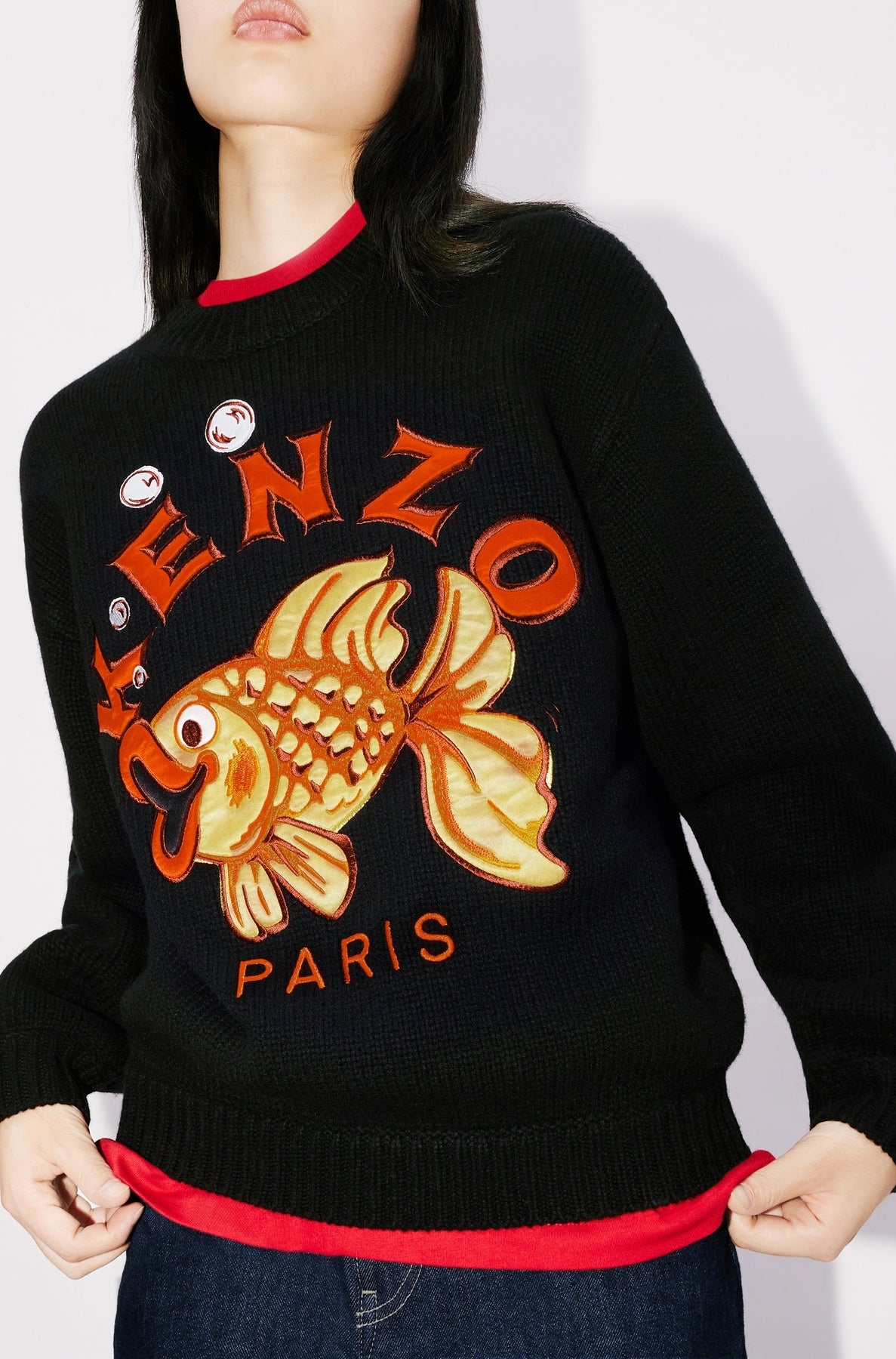 Pull brodé Kenzo Kingyo Placed en laine - Black