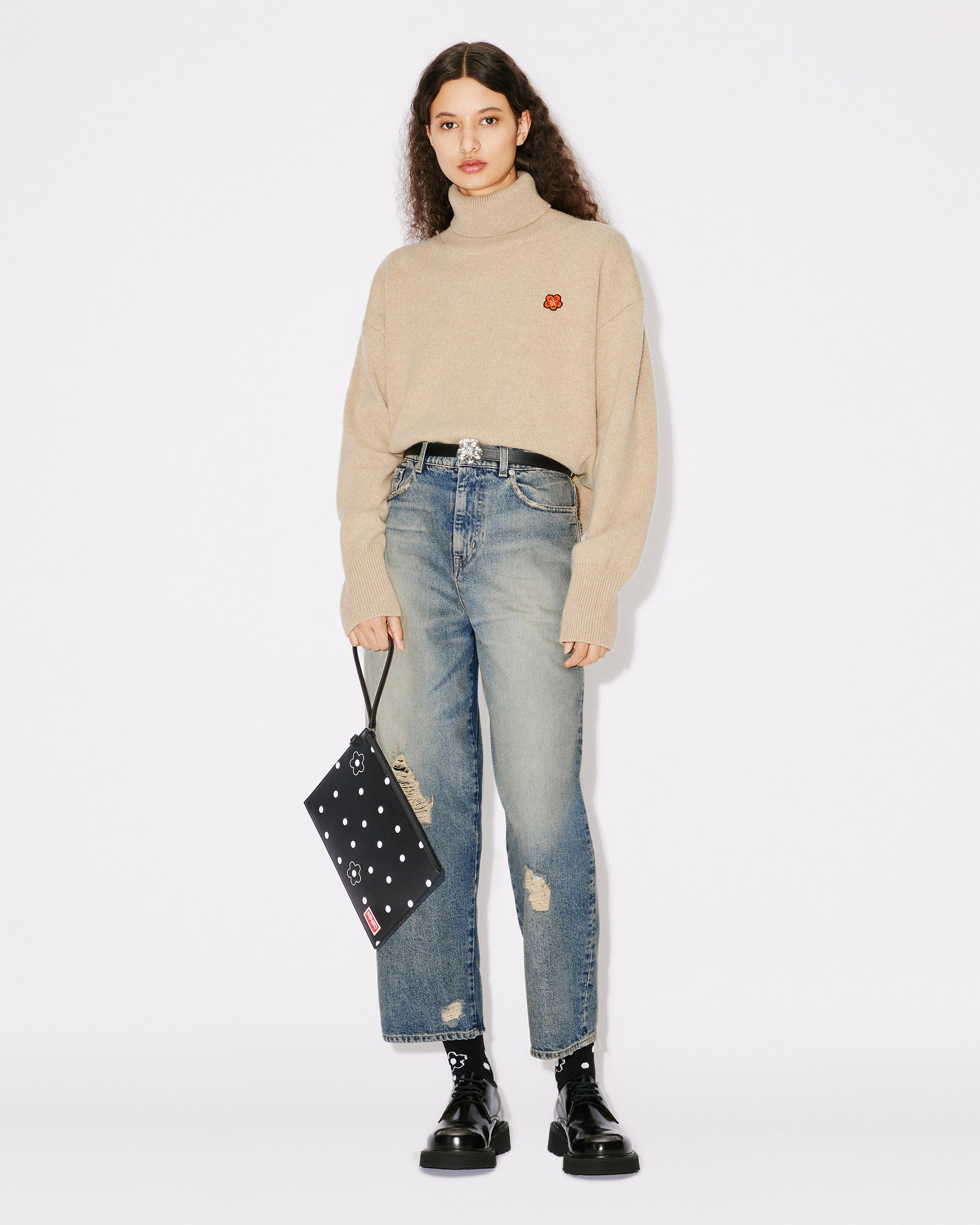 Boxy Turtle Neck Crest Jumper