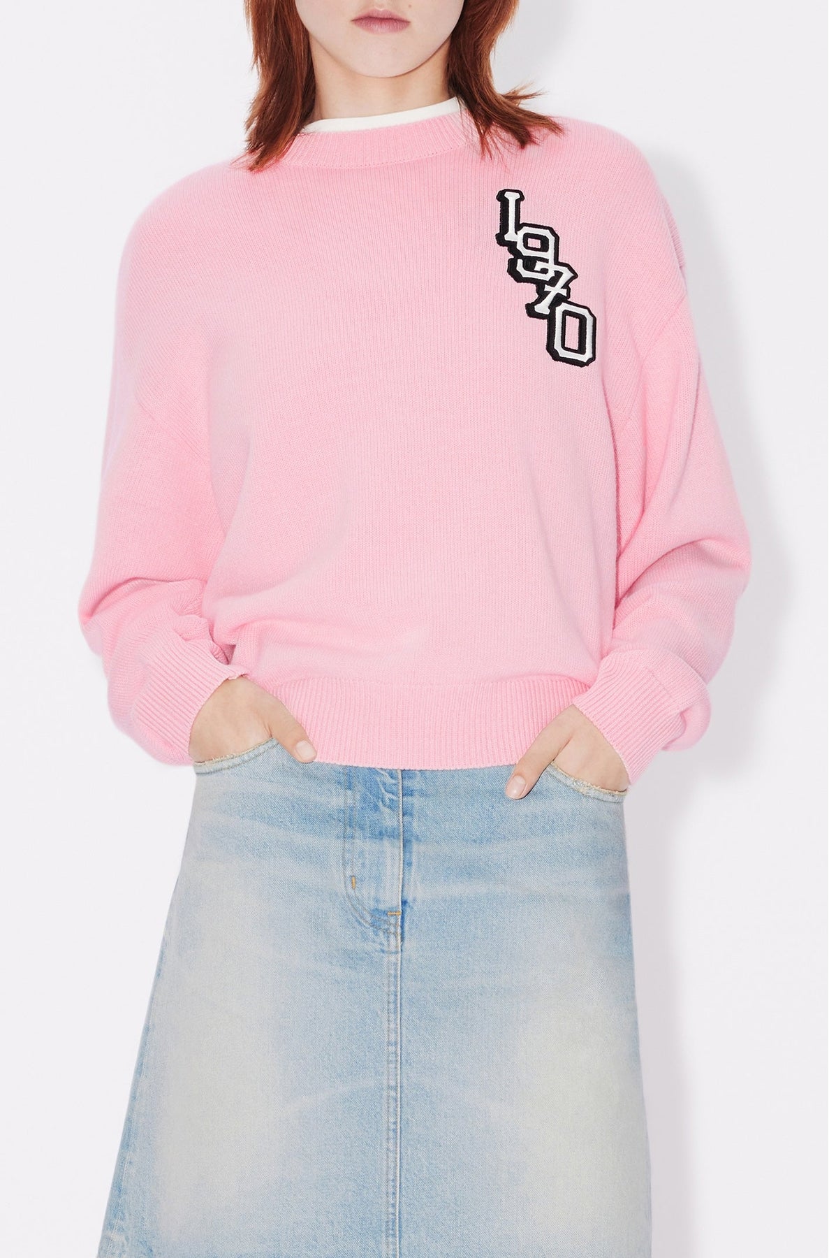 Pull brodé "Varsity Tiger" en laine - Faded Pink