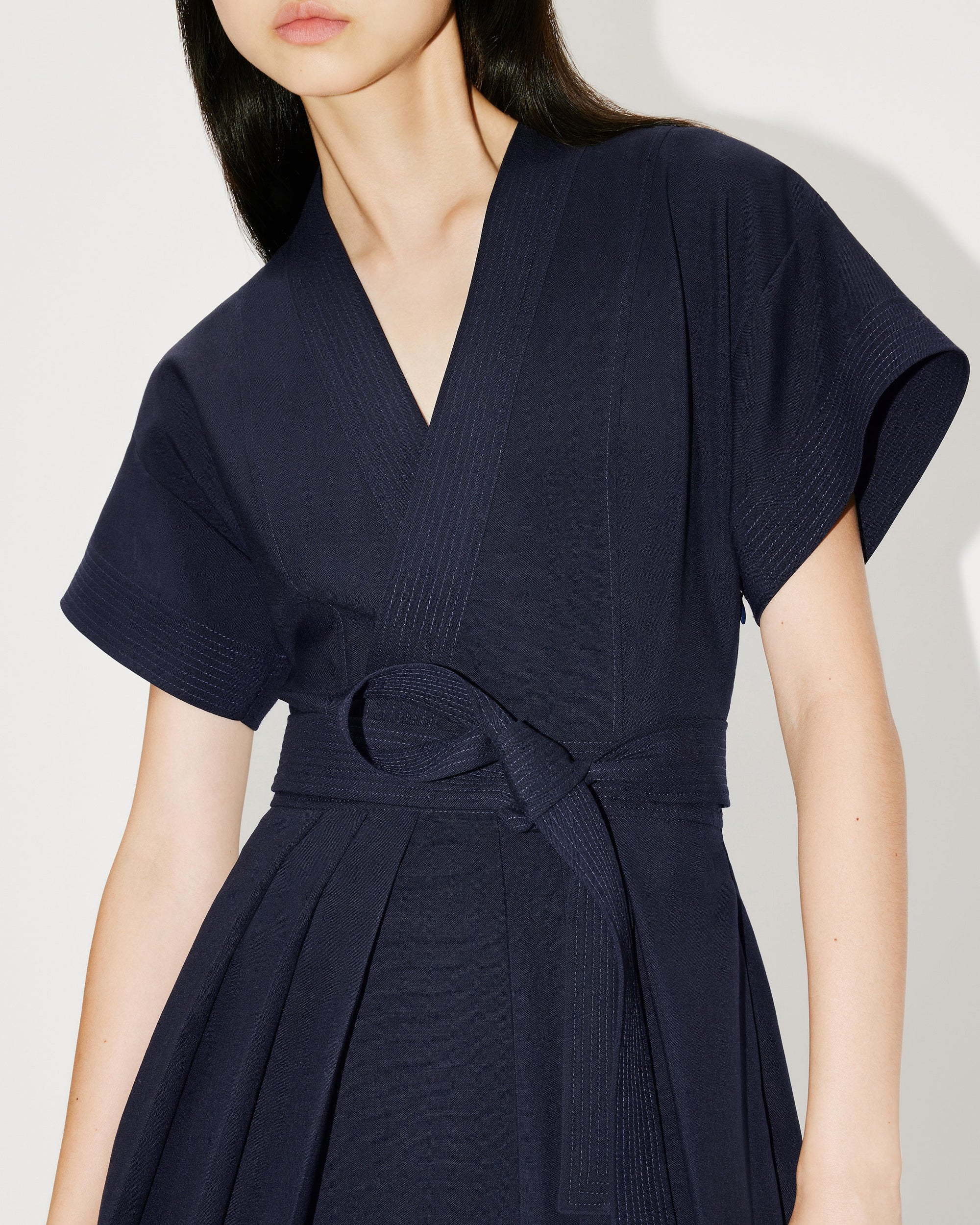 Mini robe kimono en laine vierge - Midnight Blue