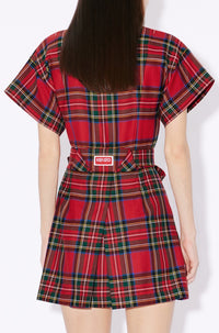 Robe courte kimono à carreaux en laine - Cherry