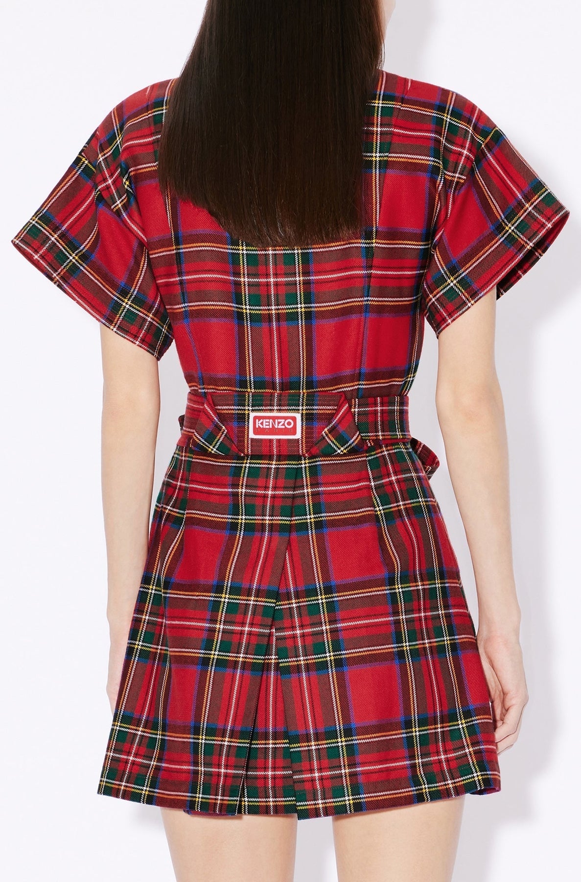 Robe courte kimono à carreaux en laine - Cherry