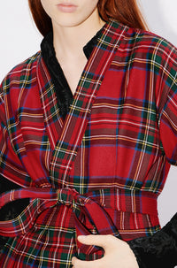 Robe courte kimono à carreaux en laine - Cherry