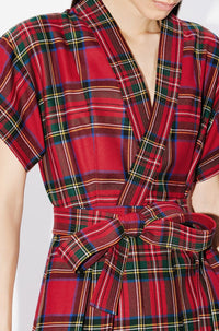 Robe courte kimono à carreaux en laine - Cherry