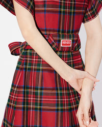 Robe courte kimono à carreaux en laine - Cherry