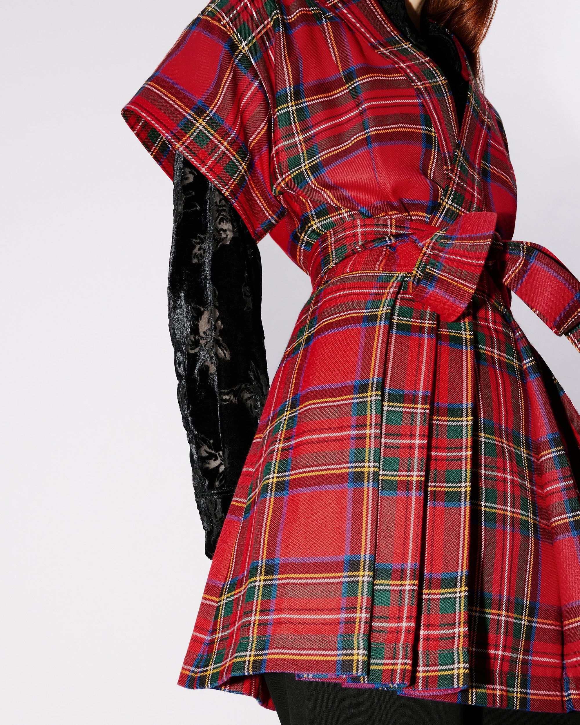 Robe courte kimono à carreaux en laine - Cherry