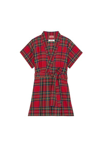 Robe courte kimono à carreaux en laine - Cherry