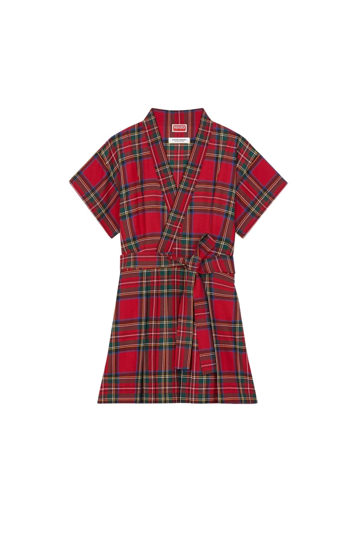 Robe courte kimono à carreaux en laine - Cherry