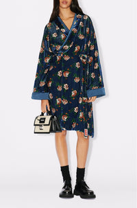 Robe midi kimono  à roses - Duck Blue