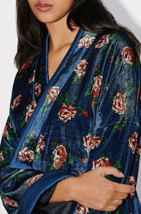 Robe midi kimono  à roses - Duck Blue