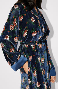 Robe midi kimono à roses - Duck Blue