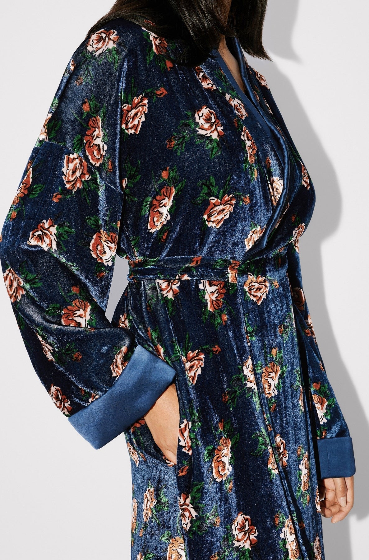 Robe midi kimono à roses - Duck Blue