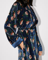 Robe midi kimono  à roses - Duck Blue