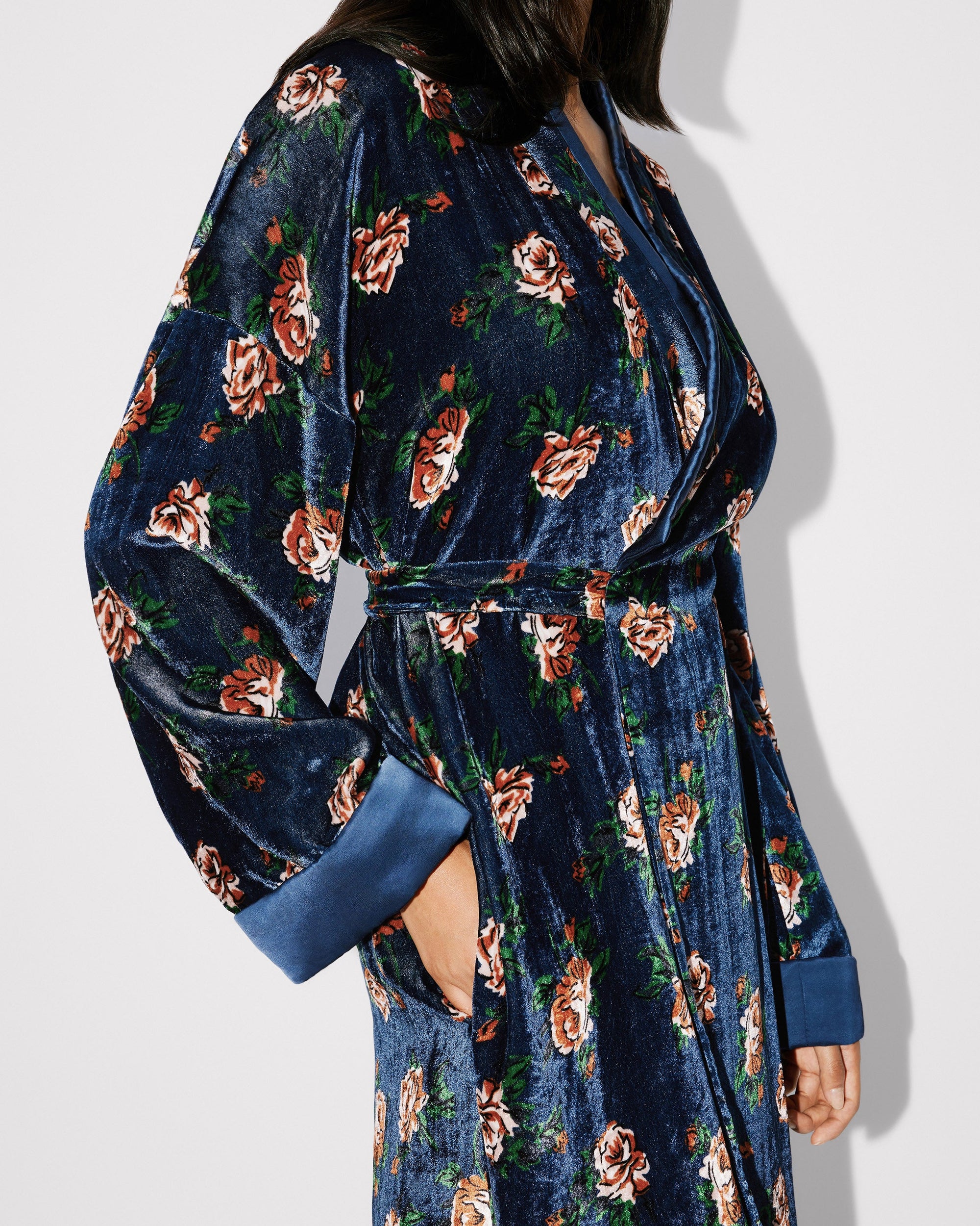 Robe midi kimono  à roses - Duck Blue