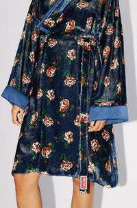 Robe midi kimono à roses - Duck Blue