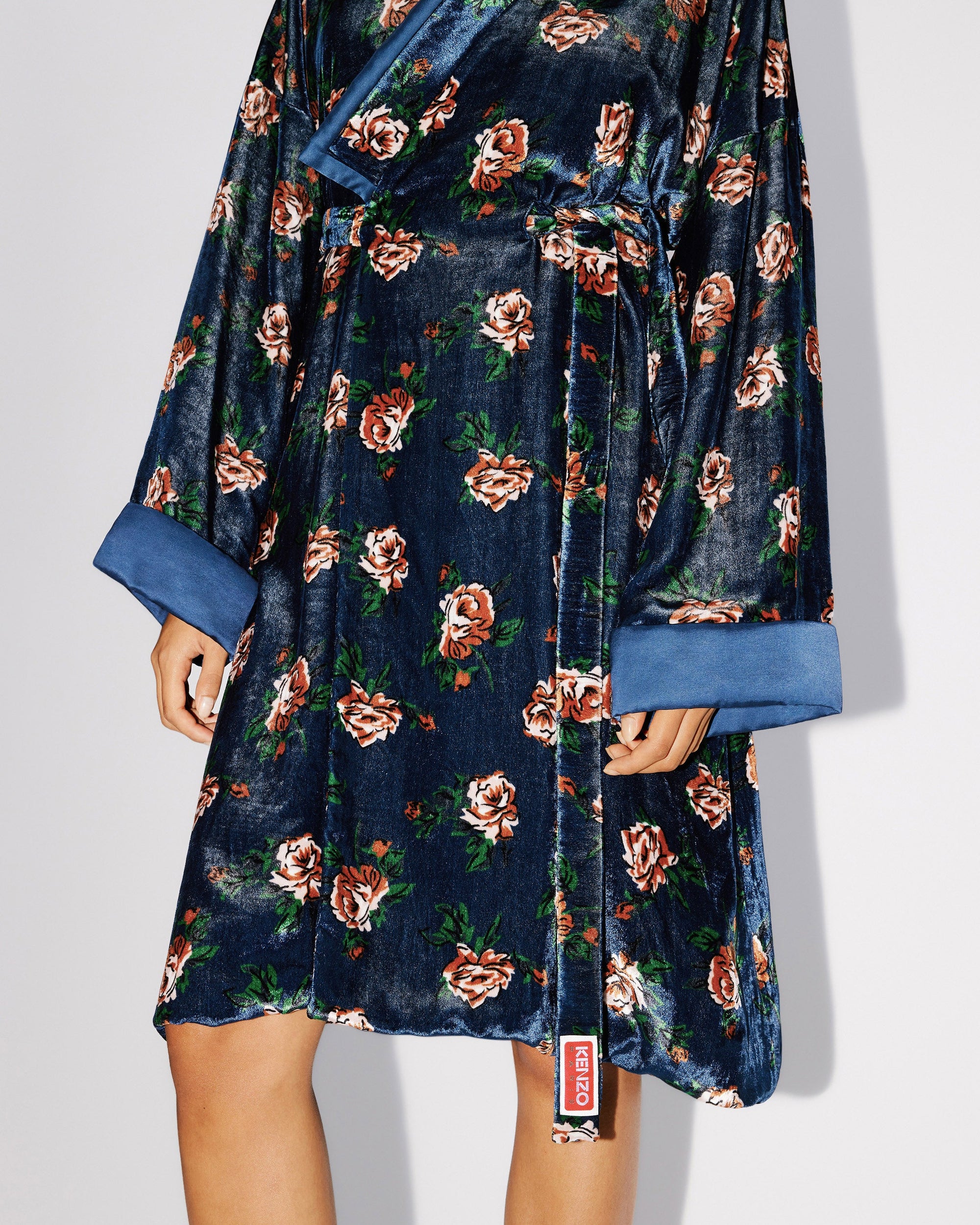 Robe midi kimono  à roses - Duck Blue