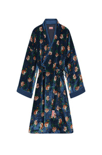 Robe midi kimono  à roses - Duck Blue