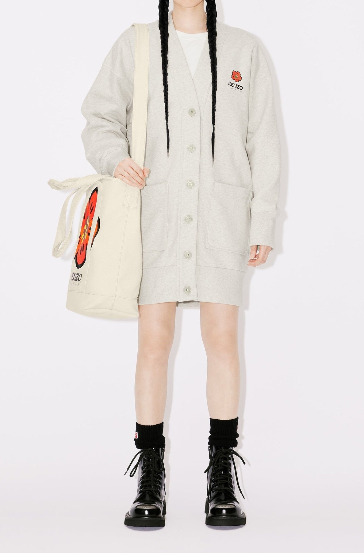 Robe cardigan brodée Boke Flower - Pale Grey
