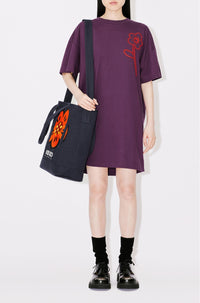 Robe t-shirt brodée "Kenzo Rue Vivienne" - Aubergine