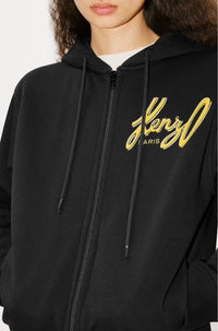Sweatshirt à capuche zippé graphique - Black
