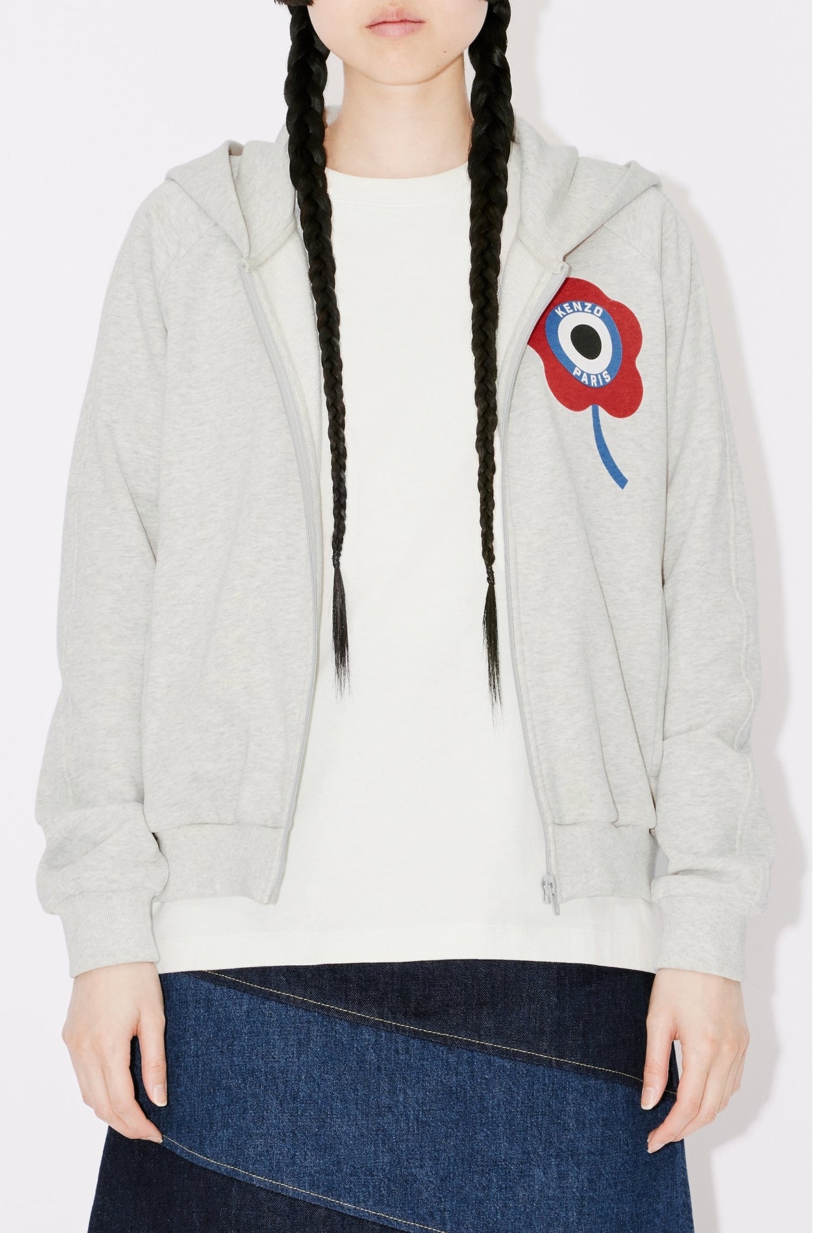 Kenzo Target' Crest hooded zip sweatshirt - Pale Grey