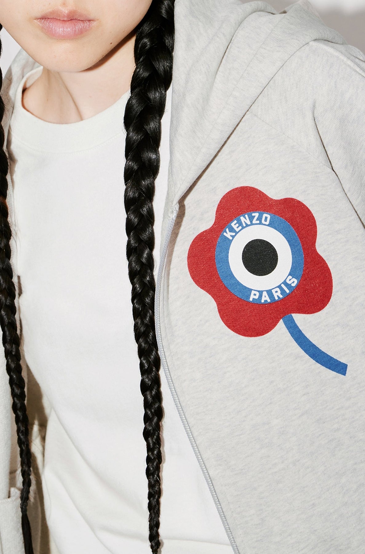Kenzo Target' Crest hooded zip sweatshirt - Pale Grey