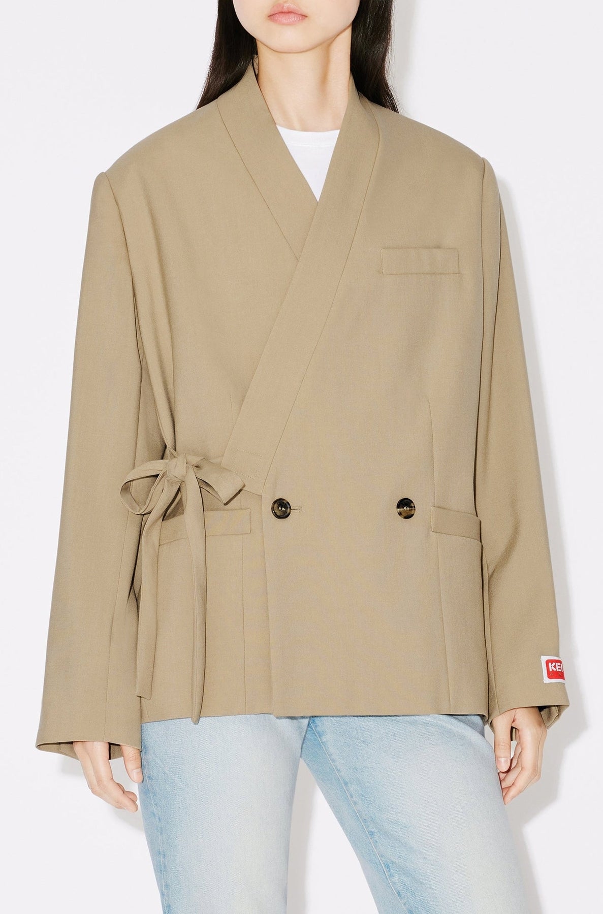 Wool kimono blazer - Dark Beige