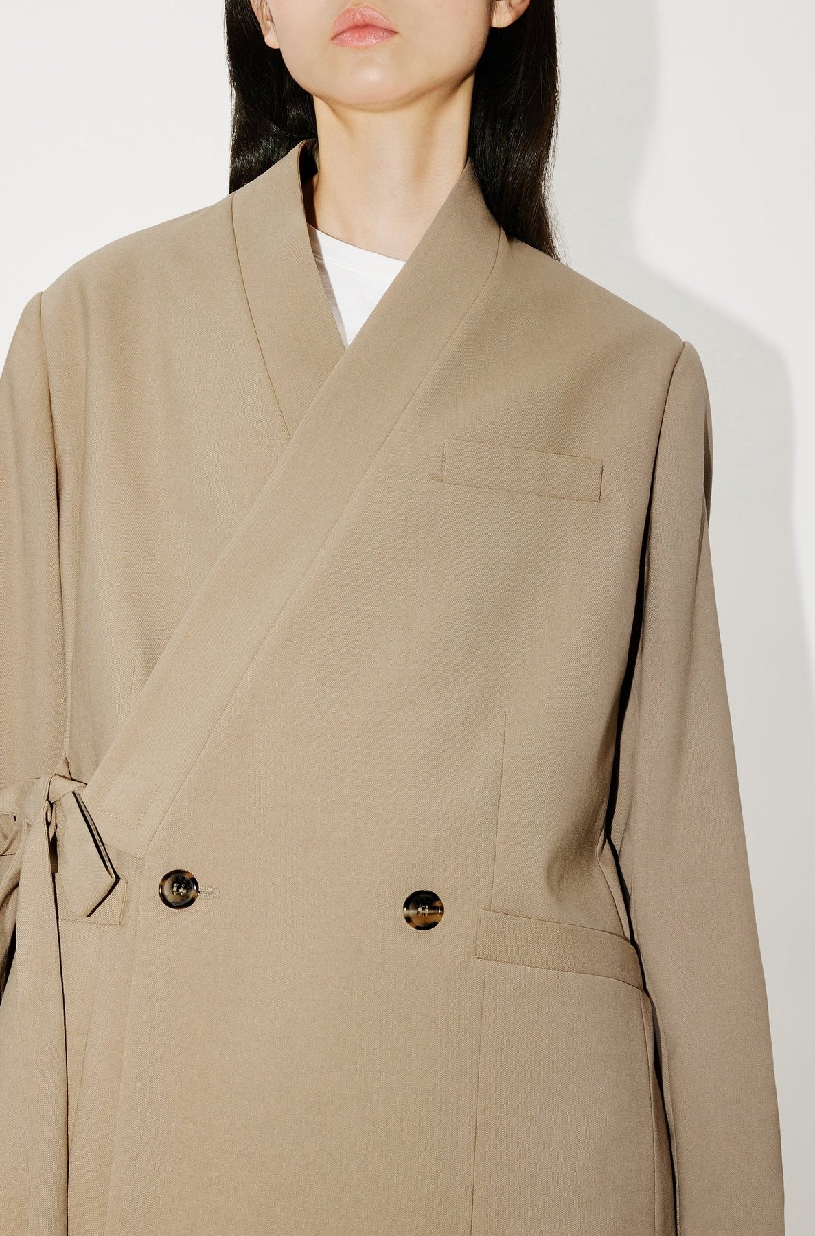 Wool kimono blazer - Dark Beige