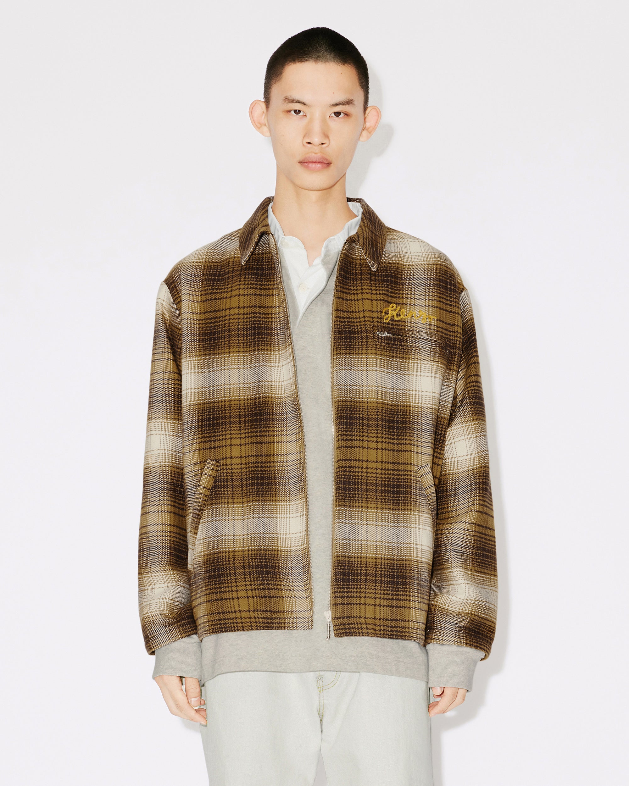 Checked Plaid Zipped Overshirt