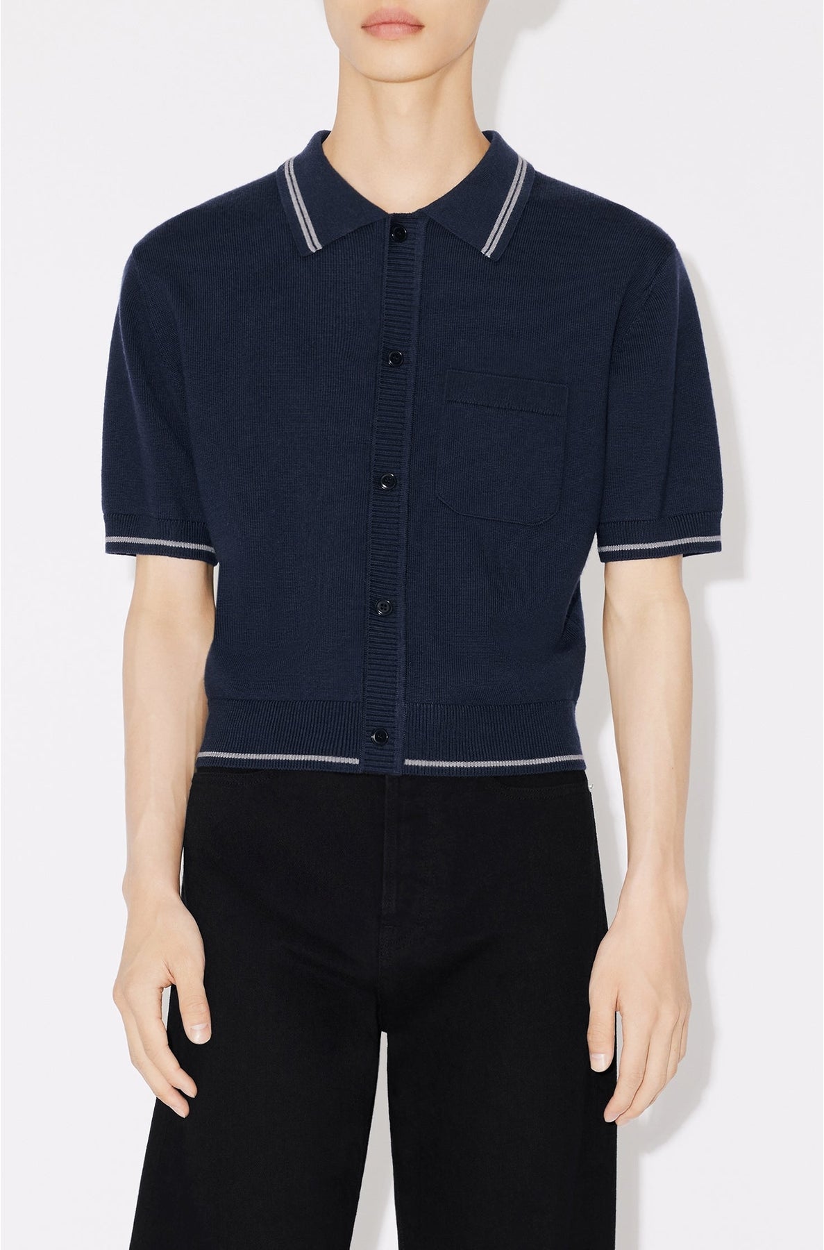 Kenzo Target wool boxy polo cardigan - Midnight Blue
