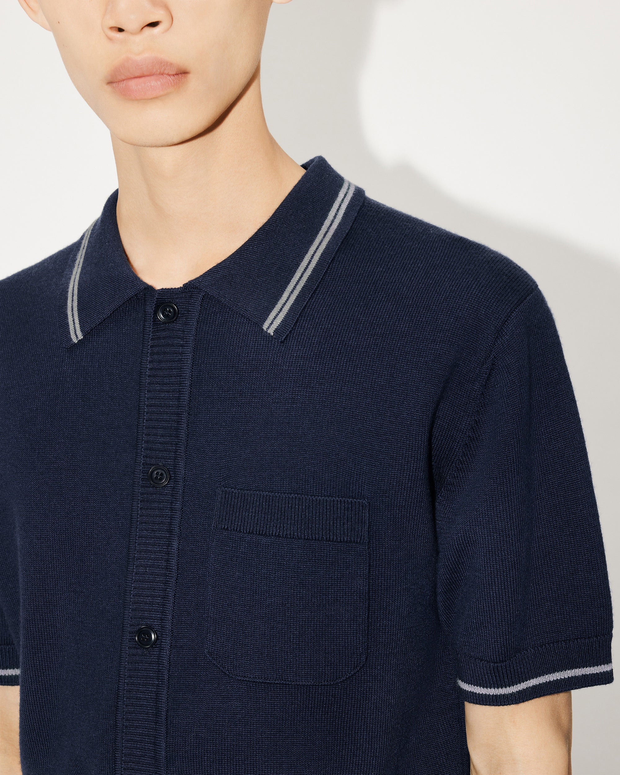 Kenzo Target wool boxy polo cardigan - Midnight Blue
