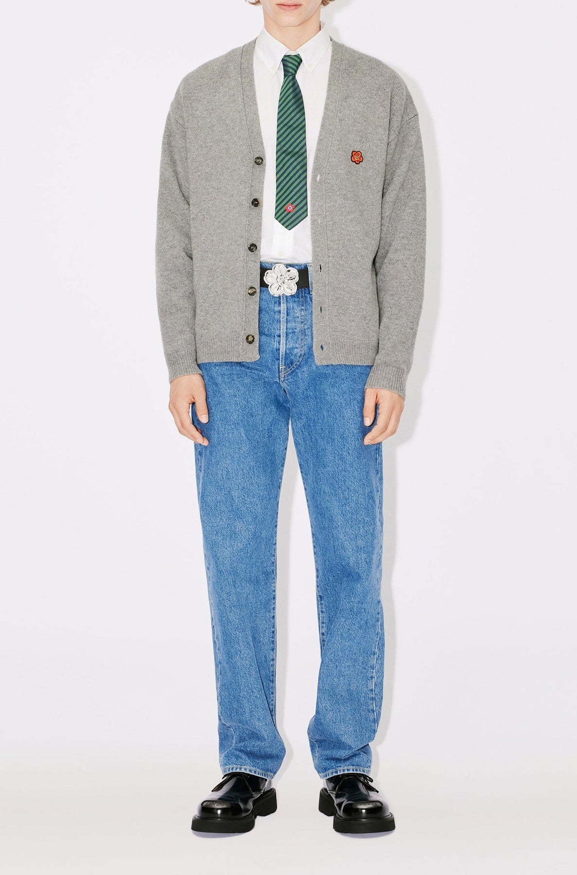 Boke Flower embroidered wool cardigan - Pearl Grey