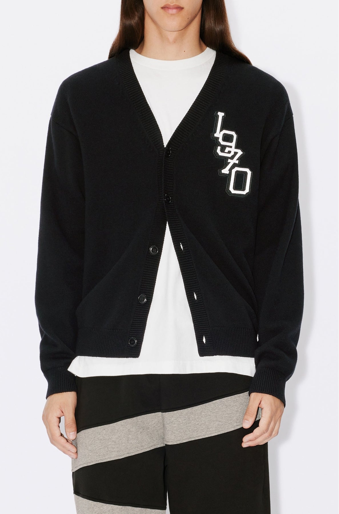 Cardigan brodé "Tiger Varsity" en laine - Black