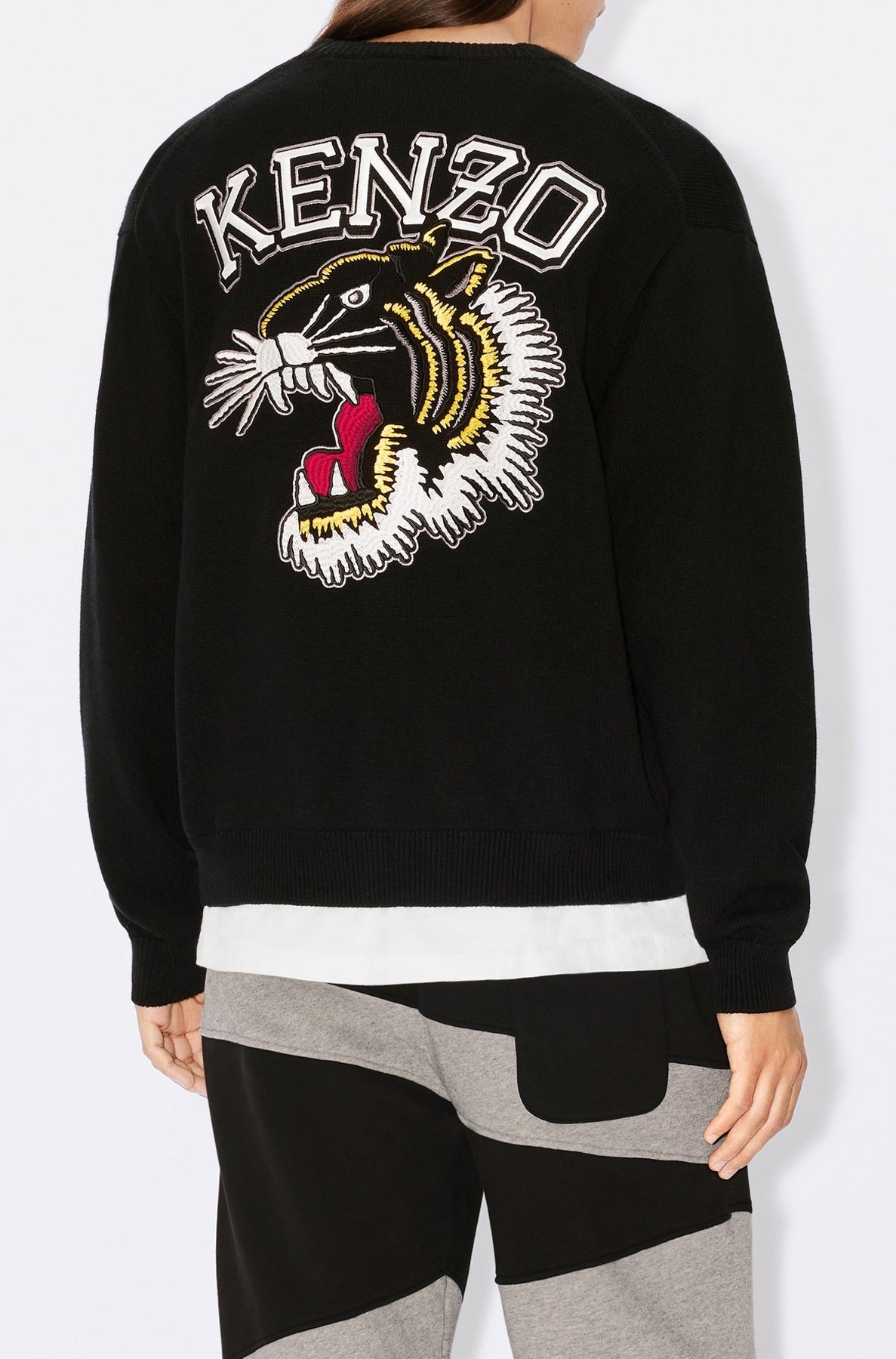 Cardigan brodé "Tiger Varsity" en laine - Black