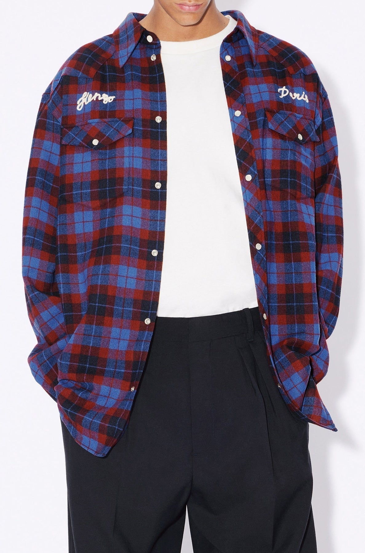 Chemise western brodée "Kenzo Rue Vivienne" en laine - Royal Blue