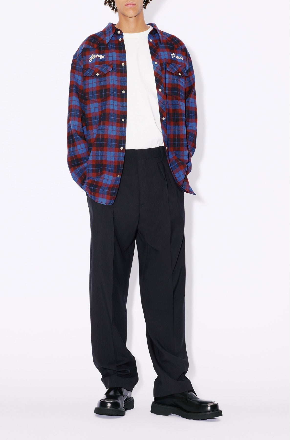 Chemise western brodée "Kenzo Rue Vivienne" en laine - Royal Blue