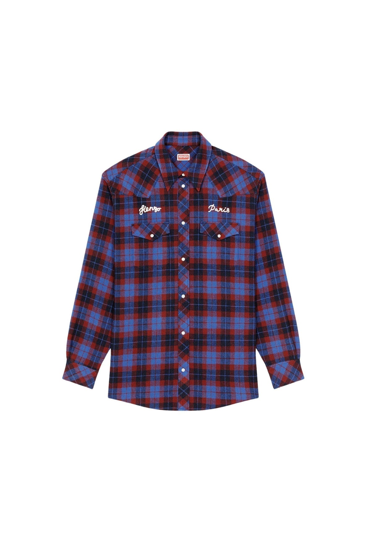 Chemise western brodée "Kenzo Rue Vivienne" en laine - Royal Blue
