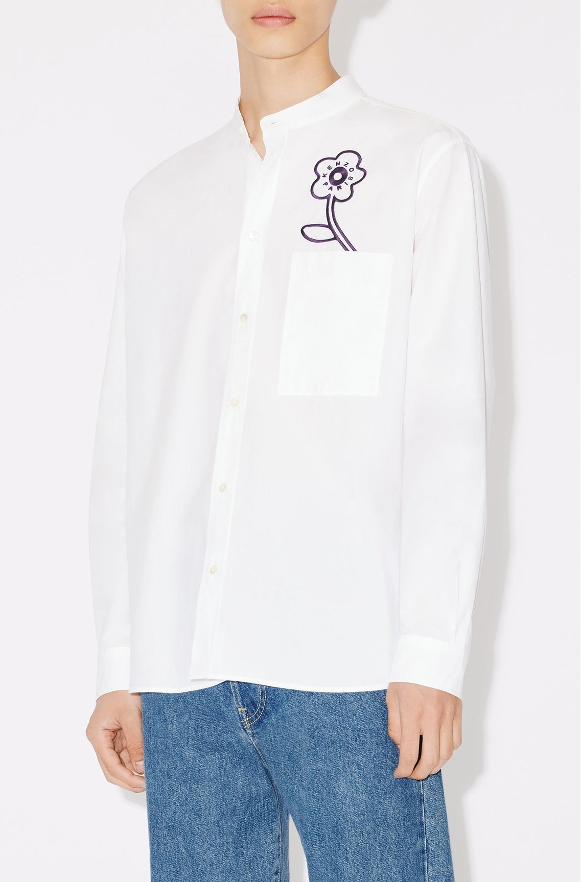 Chemise col officier brodée "Kenzo Rue Vivienne" - White