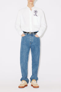 Chemise col officier brodée "Kenzo Rue Vivienne" - White