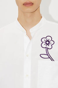 Chemise col officier brodée "Kenzo Rue Vivienne" - White