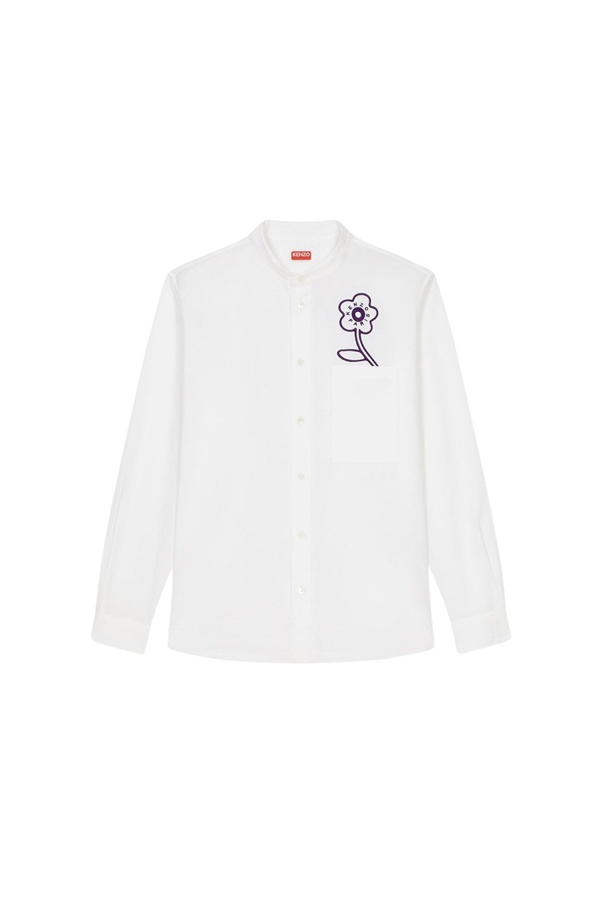 Chemise col officier brodée "Kenzo Rue Vivienne" - White
