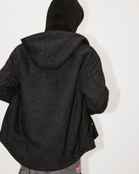 Surchemise à carreaux avec capuche en laine mélangé - Anthracite