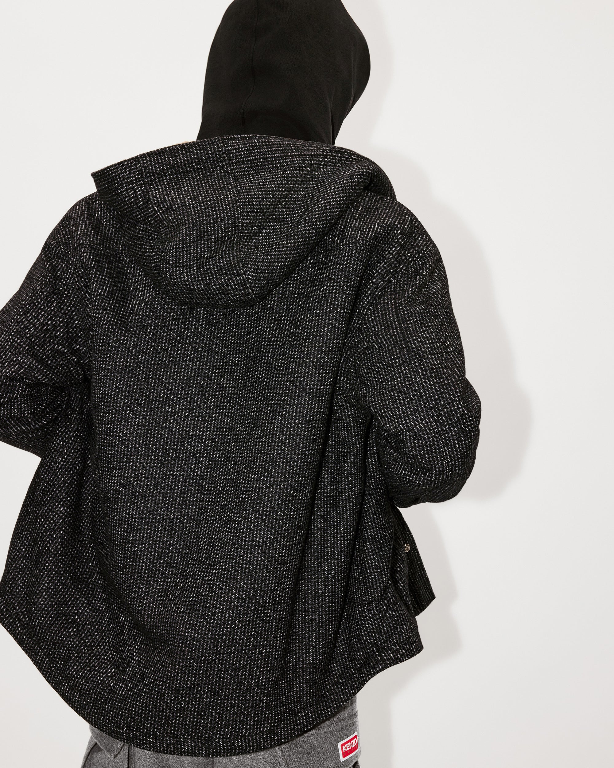 Surchemise à carreaux avec capuche en laine mélangé - Anthracite
