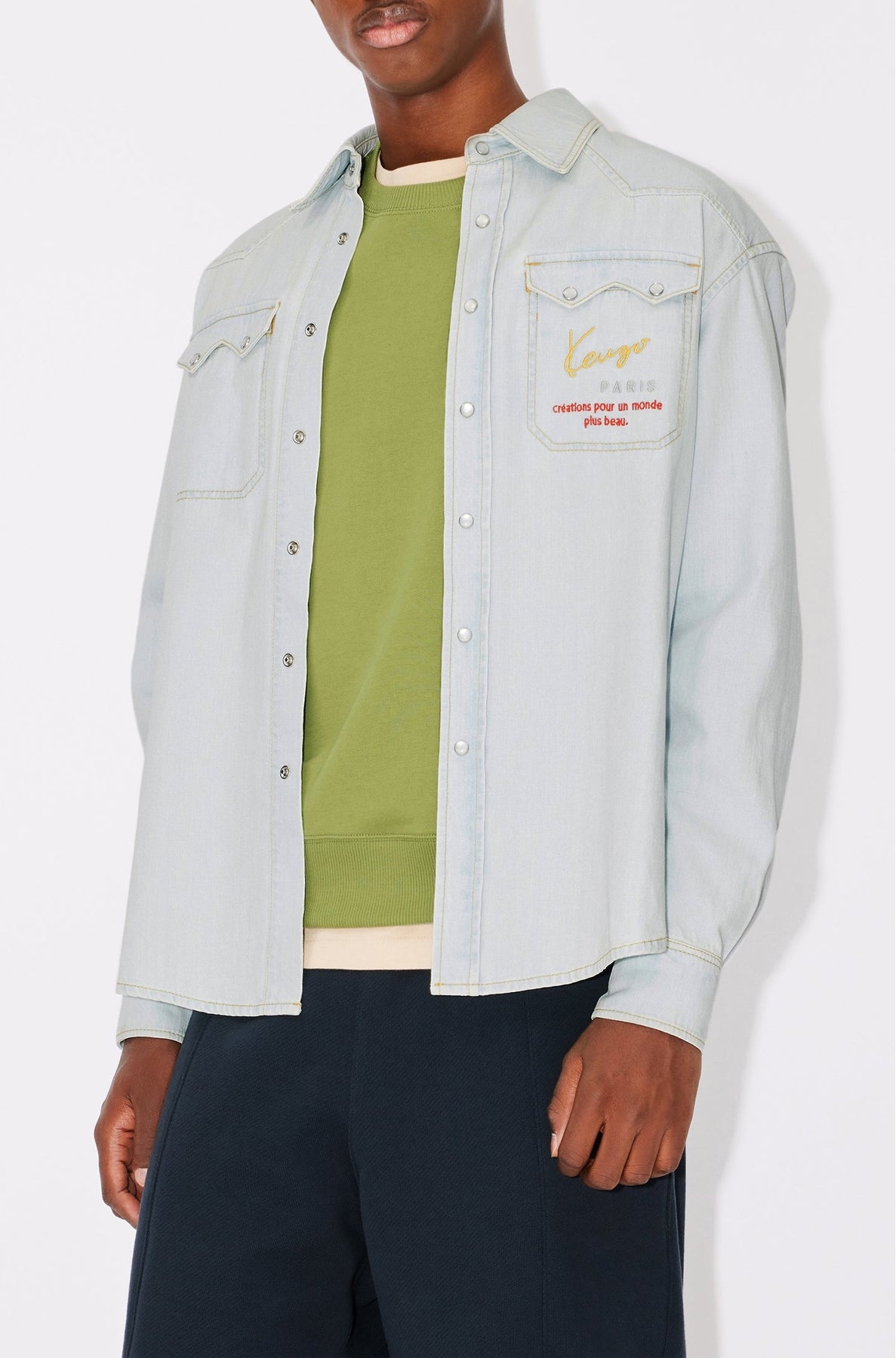 Chemise western en denim - Bleached Blue Denim
