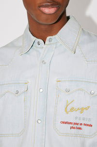 Chemise western en denim - Bleached Blue Denim