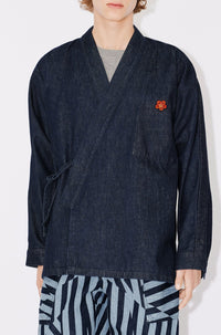 Boke Flower embroidered kimono jacket - Rinse Blue Denim